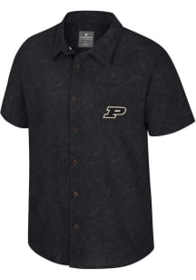 Colosseum Purdue Boilermakers Mens Black Duncan Camp Short Sleeve Dress Shirt