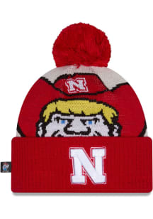 New Era Nebraska Cornhuskers Red DL Mascot Pom Cuff Youth Knit Hat