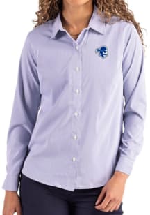 Cutter and Buck Seton Hall Pirates Womens Epic Confidence Pinstripe Long Sleeve Navy Blue Dress Sh..