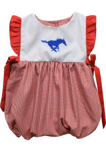 Vive La Fete SMU Mustangs Baby Girls Red Gingham Bubble Short Sleeve Dress