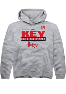 Dane Key Rally Nebraska Cornhuskers Youth NIL Stacked Box Long Sleeve Player Hoodie Grey