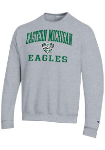 Champion Eastern Michigan Eagles Mens Grey Heather MAC Arch Powerblend Long Sleeve Crew Sweatshirt