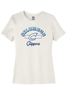 Summit Sportswear Columbus Clippers Womens White Vintage Arch Script Short Sleeve T-Shirt