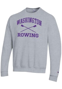 Champion Washington Huskies Mens Grey Rowing Icon Powerblend Long Sleeve Crew Sweatshirt