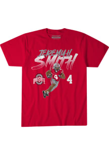 Jeremiah Smith Ohio State Buckeyes Scarlet Red NIL Name and Number Pose Short Sleeve Fashion Playe..