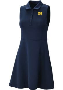 Columbia Michigan Wolverines Womens Navy Blue Heat Seal Match Short Sleeve Dress