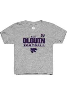 Mason Olguin  Rally K-State Wildcats Youth Grey NIL Stacked Box Short Sleeve T-Shirt