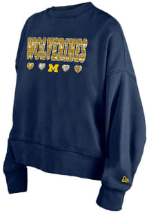 New Era Michigan Wolverines Girls Navy Blue Flip Sequin Wordmark Long Sleeve Sweatshirt