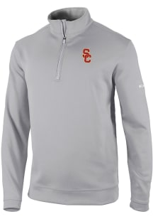 Columbia USC Trojans Mens Grey Heat Seal Omni Wick Wickhams Hills Long Sleeve Qtr Zip Pullover
