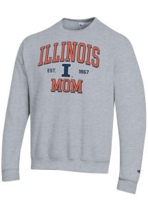 Champion Illinois Fighting Illini Mens Grey EST Date Mom Powerblend Long Sleeve Crew Sweatshirt