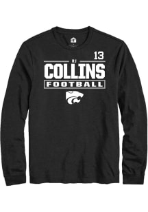 RJ Collins K-State Wildcats Black Football NIL Stacked Box Long Sleeve Player T Shirt