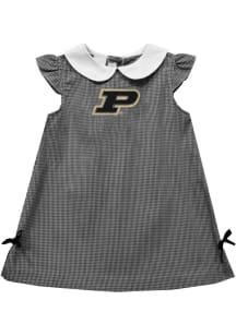 Vive La Fete Purdue Boilermakers Baby Girls Black Gingham Short Sleeve Dress