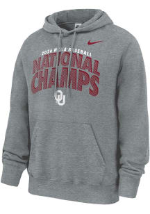 Nike Oklahoma Sooners Mens Grey 2026 College World Series Champions Long Sleeve Hoodie