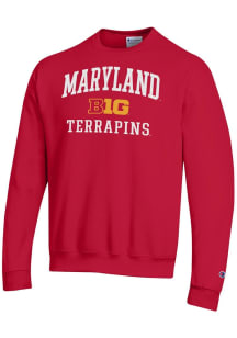 Champion Maryland Terrapins Mens Red Big Ten Powerblend Long Sleeve Crew Sweatshirt