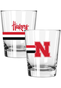 Nebraska Cornhuskers Big Stripes 2 Pack 15oz Etched Rock Glass - Clear