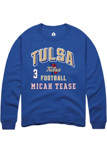Micah Tease Tulsa Golden Hurricane Mens Blue Football NIL Arch Logo Player Crew