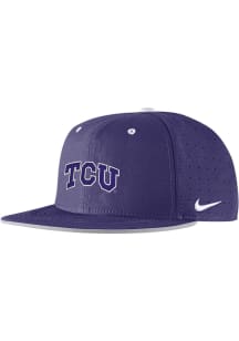 Nike TCU Horned Frogs Mens Purple Pro Flat Brim Round Visor Aero Perf Fitted Hat