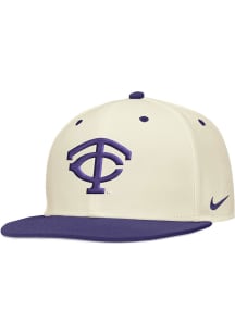 Nike TCU Horned Frogs Mens White Baseball Colorblock Flatbill Fitted Hat
