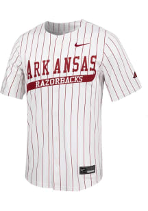 Nike Arkansas Razorbacks Mens White Limited Full Button Pinstripe Baseball Jersey