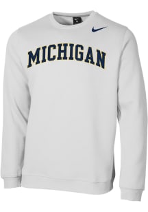 Nike Michigan Wolverines Mens White Club Fleece Essential Long Sleeve Crew Sweatshirt