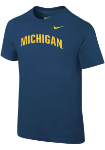 Nike Michigan Wolverines Boys Blue Arch Wordmark Design Short Sleeve T-Shirt