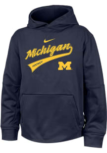 Nike Michigan Wolverines Youth Blue Hockey Tail Script Long Sleeve Hoodie