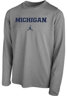 Nike Michigan Wolverines Youth Grey Wordmark Jordan Long Sleeve T-Shirt