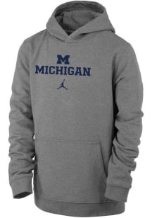 Nike Michigan Wolverines Youth Grey Logo Wordmark Jordan Long Sleeve Hoodie