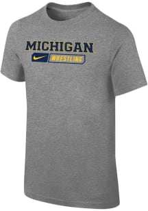 Nike Michigan Wolverines Youth Grey Wrestling Jordan Short Sleeve T-Shirt