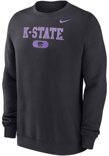 Nike K-State Wildcats Mens Anthracite Club Fleece Wordmark Logo Pill Long Sleeve Crew Sweatshirt
