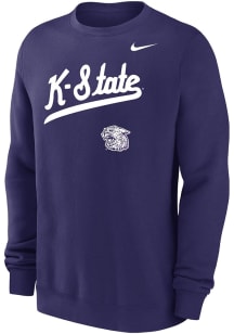 Nike K-State Wildcats Mens Purple Baseball Script Club Fleece Long Sleeve Crew Sweatshirt