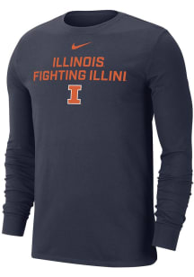 Nike Illinois Fighting Illini Navy Blue Flat Name Mascot Dri-FIT Long Sleeve T Shirt