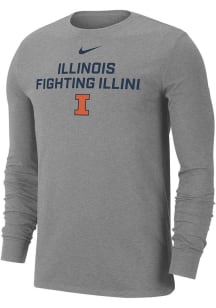 Nike Illinois Fighting Illini Grey Flat Name Mascot Dri-FIT Long Sleeve T Shirt