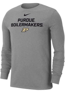 Nike Purdue Boilermakers Grey Flat Name Mascot Dri-FIT Long Sleeve T Shirt