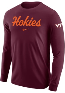 Nike Virginia Tech Hokies Maroon Flat Name Mascot Vault DriFIT Long Sleeve T Shirt