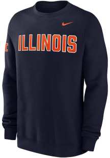 Nike Illinois Fighting Illini Mens Navy Blue 0 Twill Club Long Sleeve Crew Sweatshirt