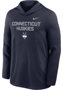 Nike UConn Huskies Mens Navy Blue Sideline Lightweight Long Sleeve Lightweight Hoodie