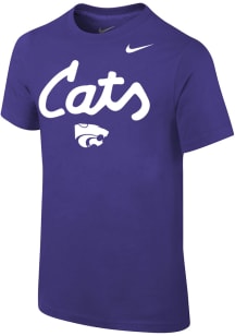 Nike K-State Wildcats Youth Purple Cats Script Short Sleeve T-Shirt