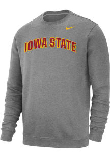 Nike Iowa State Cyclones Mens Grey Club Fleece Arch Name Long Sleeve Crew Sweatshirt