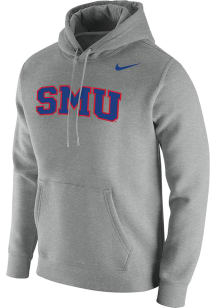 Nike SMU Mustangs Mens Grey Club Fleece Wordmark Long Sleeve Hoodie