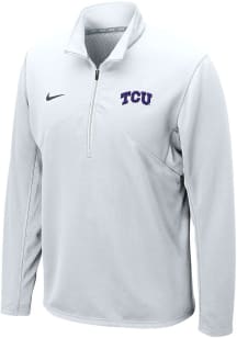 Nike TCU Horned Frogs Mens White Dri-FIT Training Wordmark Long Sleeve Qtr Zip Pullover