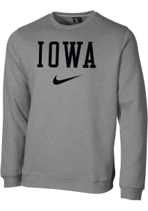 Nike Iowa Hawkeyes Mens Grey Club Fleece Long Sleeve Crew Sweatshirt
