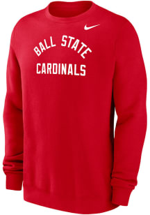 Nike Ball State Cardinals Mens Red Club Long Sleeve Crew Sweatshirt