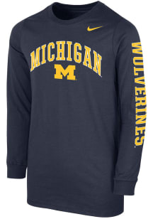 Nike Michigan Wolverines Youth Blue Arch Wordmark Long Sleeve T-Shirt