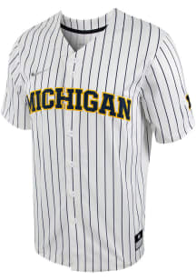 Nike Michigan Wolverines Mens White Pinstripe Replica Baseball Jersey