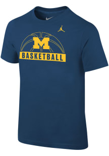 Nike Michigan Wolverines Boys Blue Bball Wordmark JM Short Sleeve T-Shirt