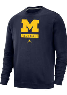 Nike Michigan Wolverines Mens Blue Jordan Football Long Sleeve Crew Sweatshirt