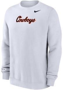 Nike Oklahoma State Cowboys Mens White Club Fleece Cowboys Script Long Sleeve Crew Sweatshirt