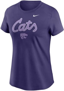 Nike K-State Wildcats Womens Purple Monochrome Cats Script Short Sleeve T-Shirt