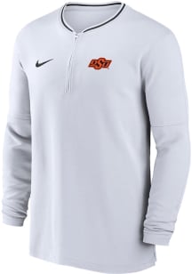 Nike Oklahoma State Cowboys Mens White Sideline DriFIT Half Zip Gameday Long Sleeve Qtr Zip Pullov..